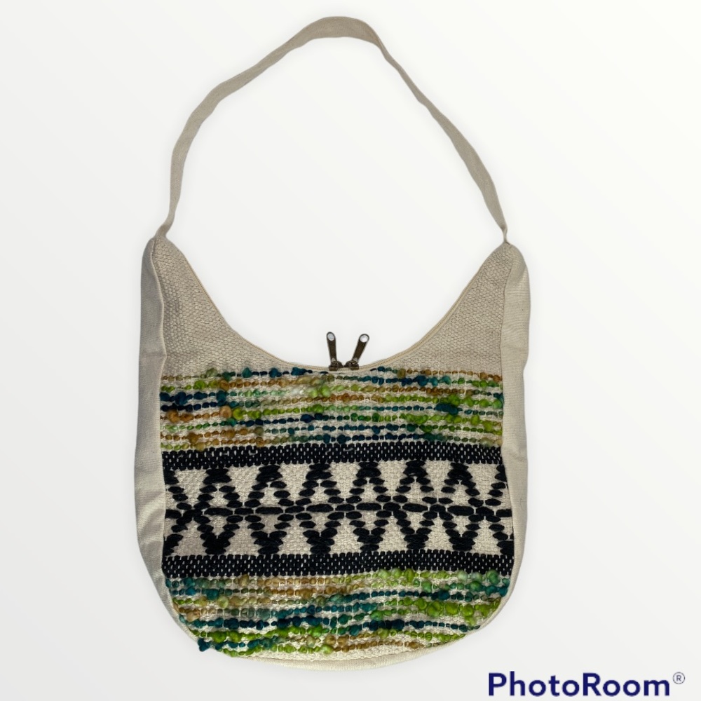 Canvas Embroidered Shoulder Bag Earth tones